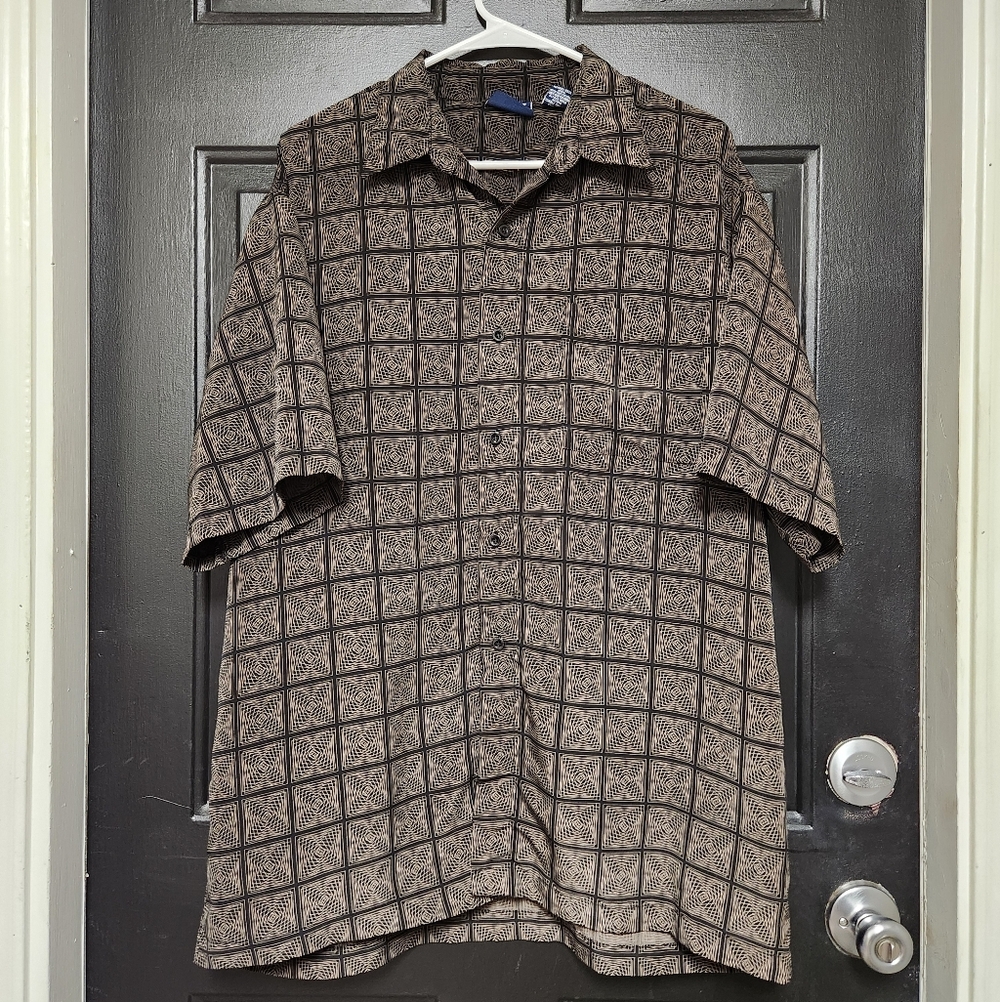 Premier International Men's Large Geometric Pattern Shirt Button Down Polyester
